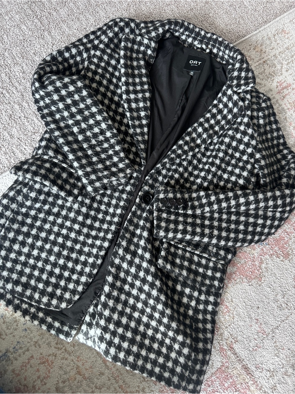 Women's Black & White Houndstooth Pea Coat size xs